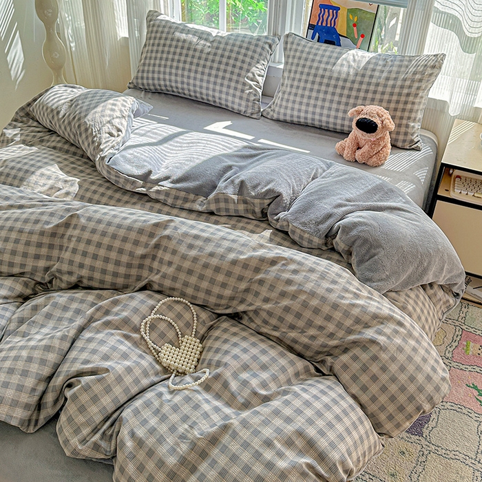 91家纺网 家纺一手货源 找家纺 梦洋家纺 2025新款全棉牛奶绒高克重保暖被套 若幕-灰