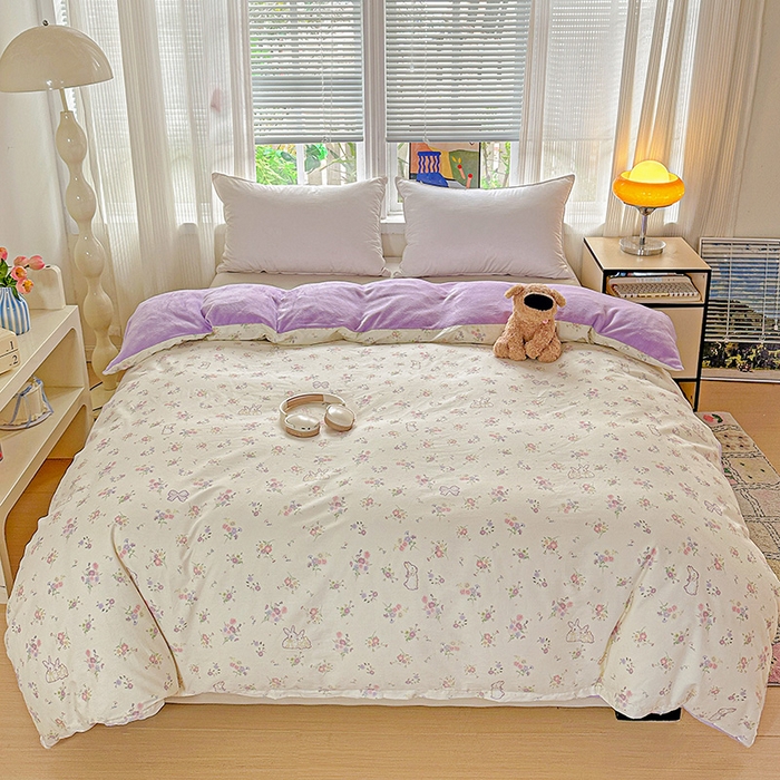 91家纺网 家纺一手货源 找家纺 梦洋家纺 2025新款全棉牛奶绒高克重保暖被套 萝莉兔