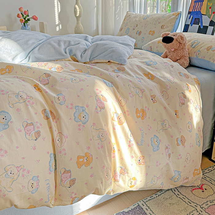 91家纺网 家纺一手货源 找家纺 梦洋家纺 2025新款全棉牛奶绒高克重保暖被套 狗狗家族