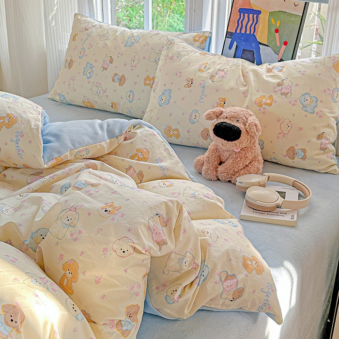 91家纺网 家纺一手货源 找家纺 梦洋家纺 2025新款全棉牛奶绒高克重保暖被套 狗狗家族