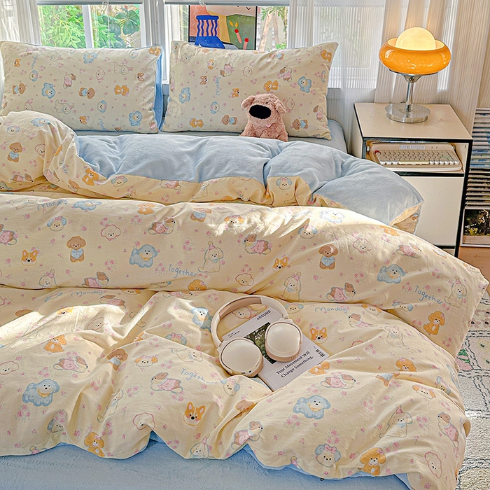 91家纺网 家纺一手货源 找家纺 梦洋家纺 2025新款全棉牛奶绒高克重保暖被套 狗狗家族