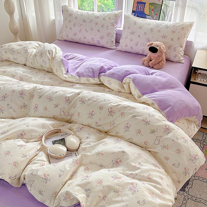 91家纺网 家纺一手货源 找家纺 梦洋家纺 2025新款全棉牛奶绒高克重保暖被套 萝莉兔