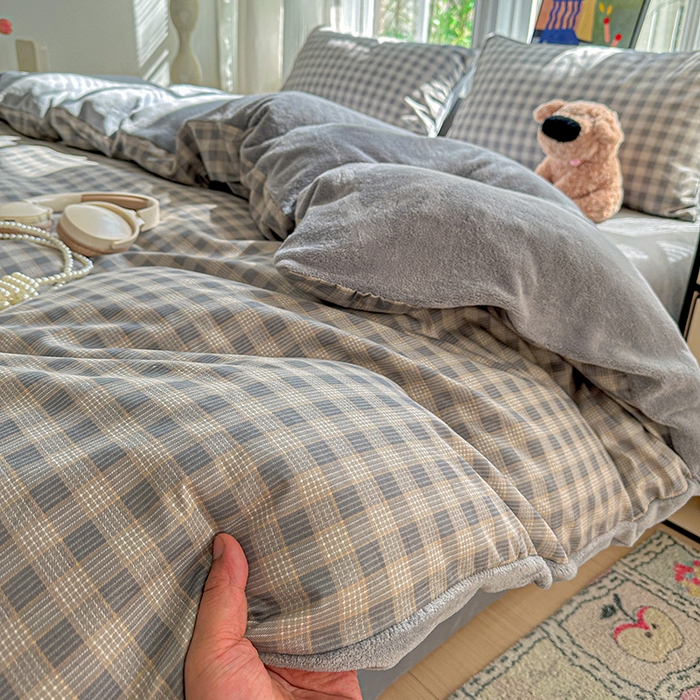 梦洋家纺 2025新款全棉牛奶绒高克重保暖被套 若幕-灰