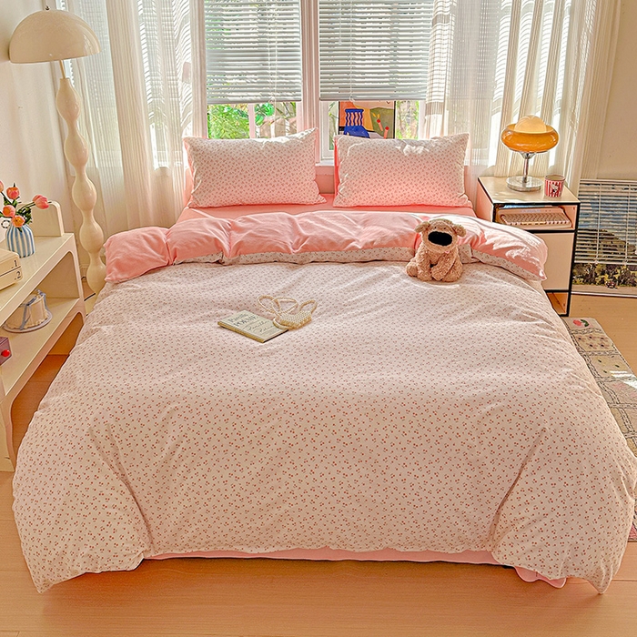 91家纺网 家纺一手货源 找家纺 梦洋家纺 2025新款全棉牛奶绒高克重保暖被套 采樱桃-粉