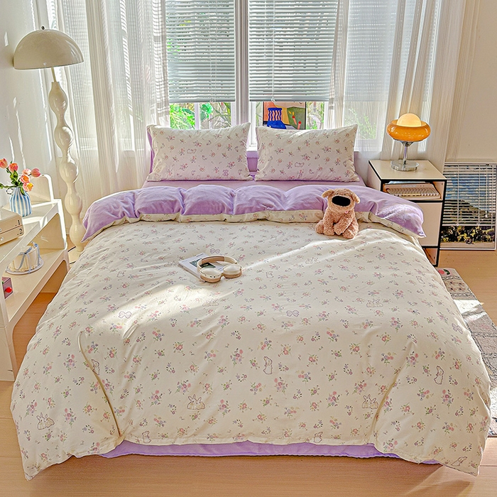 91家纺网 家纺一手货源 找家纺 梦洋家纺 2025新款全棉牛奶绒高克重保暖被套 萝莉兔