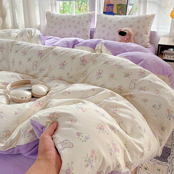 91家纺网 家纺一手货源 找家纺 梦洋家纺 2025新款全棉牛奶绒高克重保暖被套 萝莉兔
