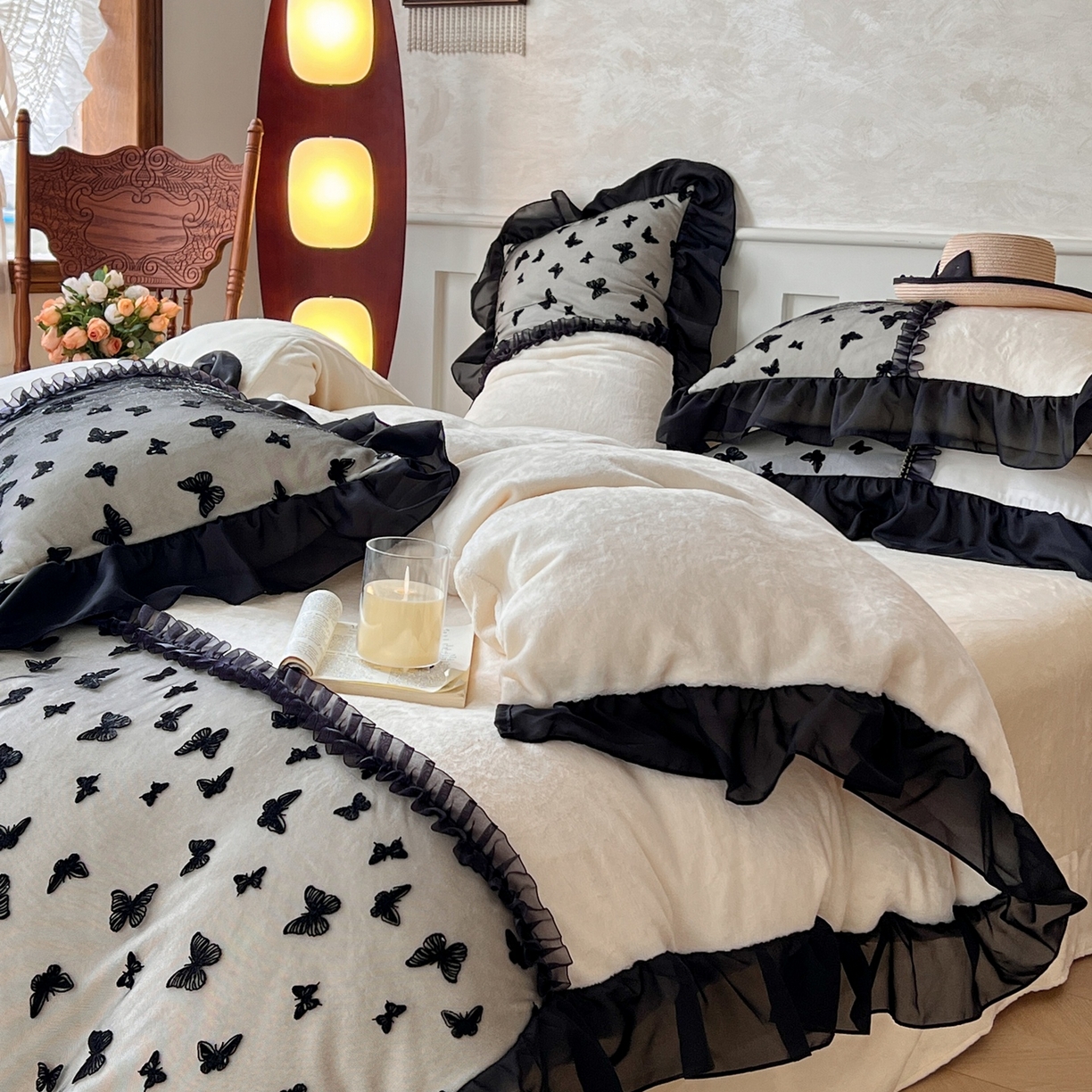 91家纺网 家纺一手货源 找家纺 （总）韩秀家纺 2025新款法式加厚牛奶绒莫奈花园床裙四件套