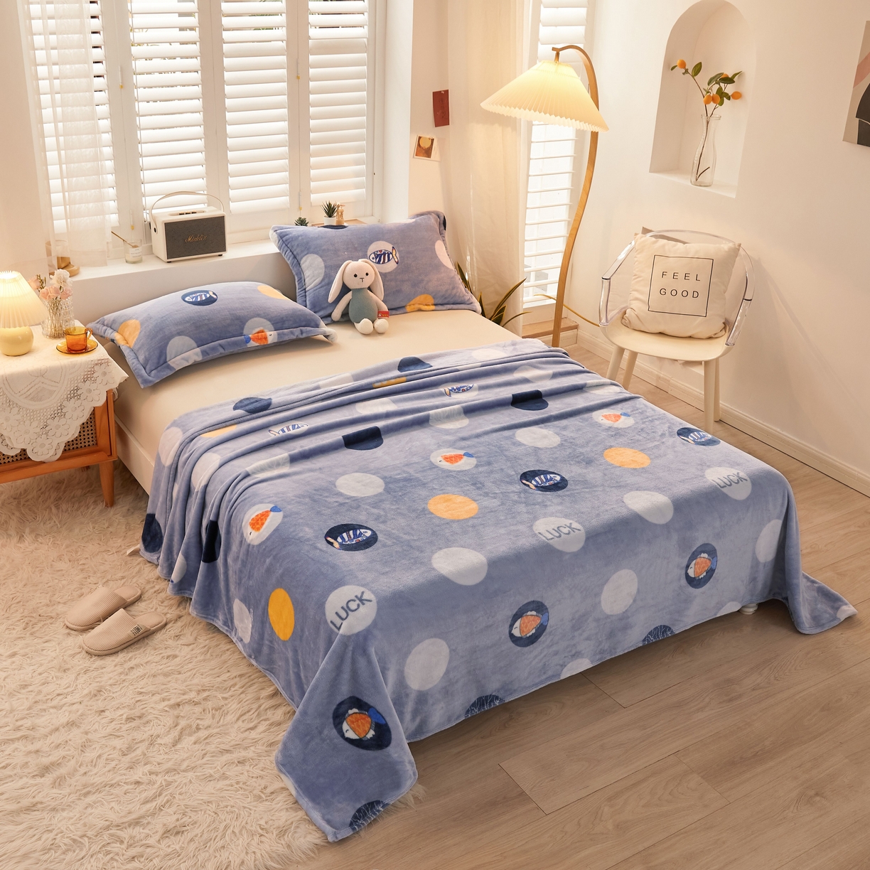 91家纺网 家纺一手货源 找家纺 益利多 2025新款牛奶绒毛毯午睡毯空调毯子珊瑚绒毛毯200克毯子可压缩跨境 好多鱼