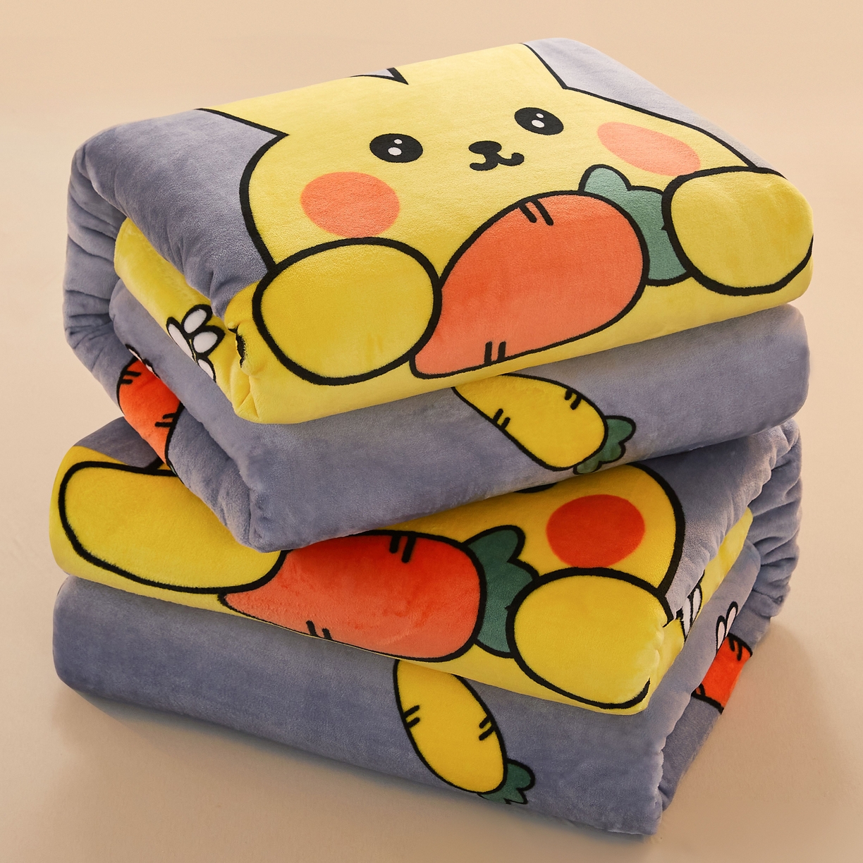 91家纺网 家纺一手货源 找家纺 益利多 2025新款牛奶绒毛毯午睡毯空调毯子珊瑚绒毛毯200克毯子可压缩跨境 萝卜兔