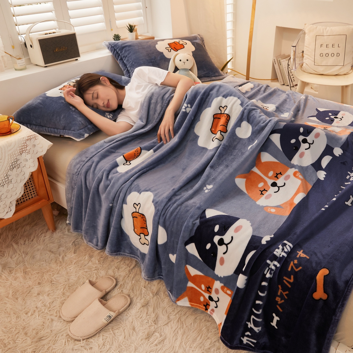 91家纺网 家纺一手货源 找家纺 益利多 2025新款牛奶绒毛毯午睡毯空调毯子珊瑚绒毛毯200克毯子可压缩跨境 汪汪队