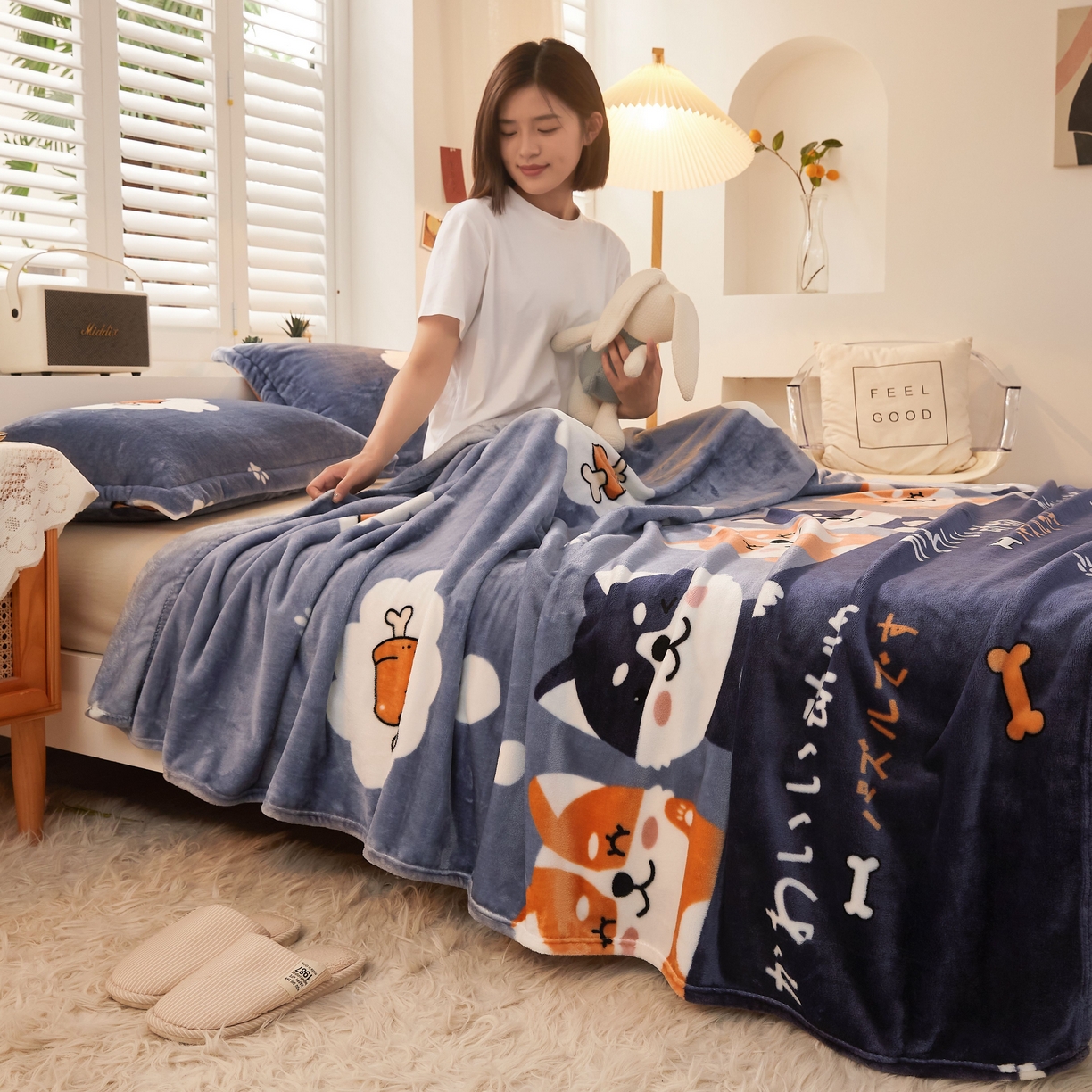 91家纺网 家纺一手货源 找家纺 益利多 2025新款牛奶绒毛毯午睡毯空调毯子珊瑚绒毛毯200克毯子可压缩跨境 汪汪队