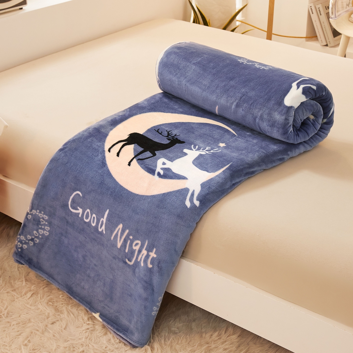 91家纺网 家纺一手货源 找家纺 益利多 2025新款牛奶绒毛毯午睡毯空调毯子珊瑚绒毛毯200克毯子可压缩跨境 星空之鹿