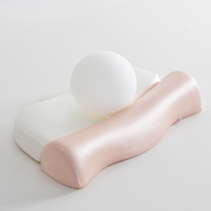 91家纺网 家纺一手货源 找家纺 纳斯顿家纺 2025新款零压助眠深睡枕油光布牵引枕枕头枕芯 白+粉