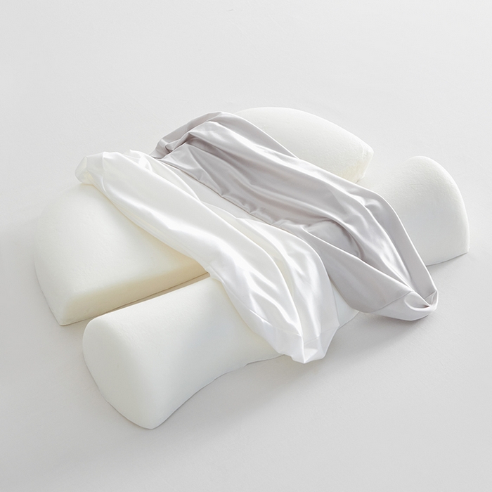 91家纺网 家纺一手货源 找家纺 纳斯顿家纺 2025新款零压助眠深睡枕油光布牵引枕枕头枕芯 白+浅灰色