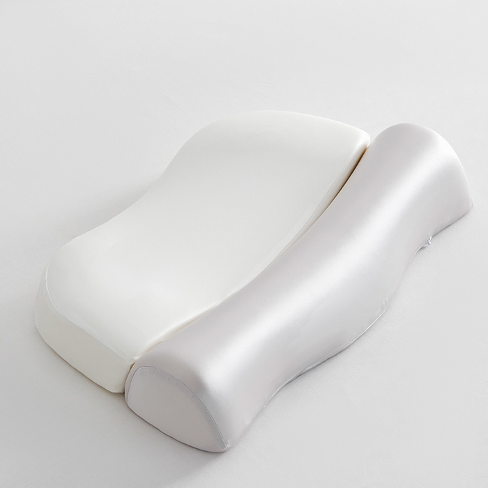 91家纺网 家纺一手货源 找家纺 纳斯顿家纺 2025新款零压助眠深睡枕油光布牵引枕枕头枕芯 白+浅灰色