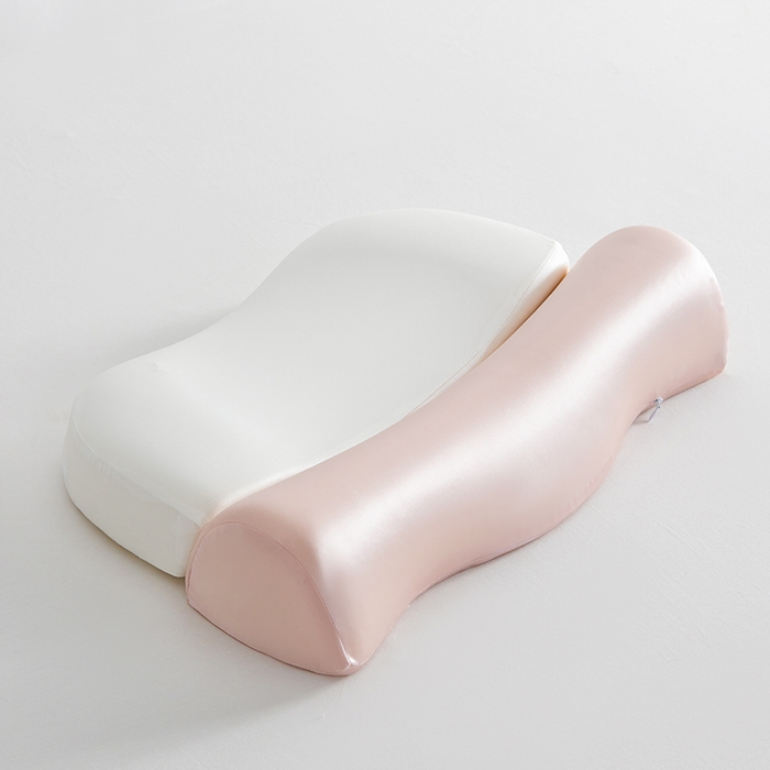 91家纺网 家纺一手货源 找家纺 纳斯顿家纺 2025新款零压助眠深睡枕油光布牵引枕枕头枕芯 白+粉