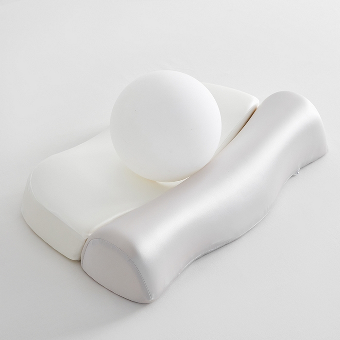 91家纺网 家纺一手货源 找家纺 纳斯顿家纺 2025新款零压助眠深睡枕油光布牵引枕枕头枕芯 白+浅灰色