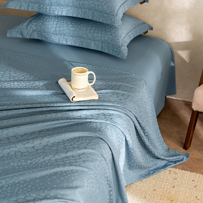 91家纺网 家纺一手货源 找家纺 莱豫家纺 2025新款100支长绒棉纯棉提花磨毛四件套 富士山战舰蓝