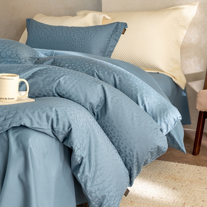 91家纺网 家纺一手货源 找家纺 莱豫家纺 2025新款100支长绒棉纯棉提花磨毛四件套 富士山战舰蓝