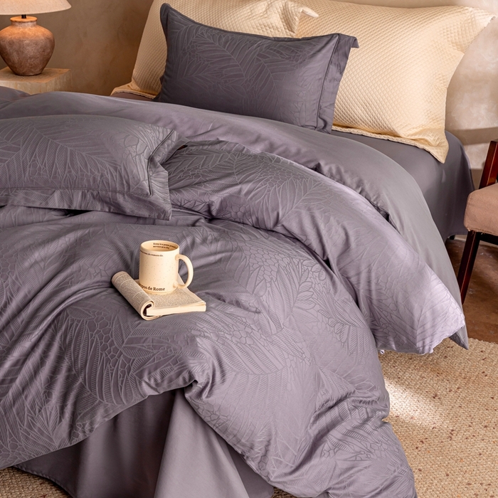 莱豫家纺 2025新款100支长绒棉纯棉提花磨毛四件套 花蔓蓝莲紫