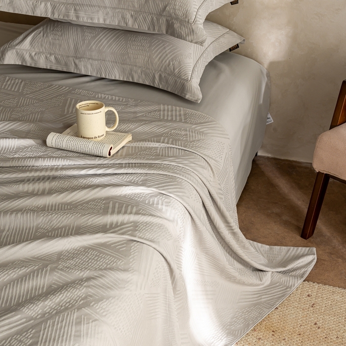 91家纺网 家纺一手货源 找家纺 莱豫家纺 2025新款100支长绒棉纯棉提花磨毛四件套 漫步者绅士灰