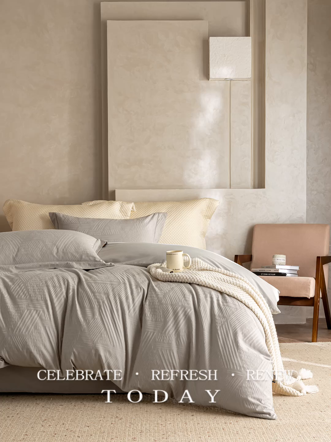 91家纺网 家纺一手货源 找家纺 莱豫家纺 2025新款100支长绒棉纯棉提花磨毛四件套 漫步者绅士灰