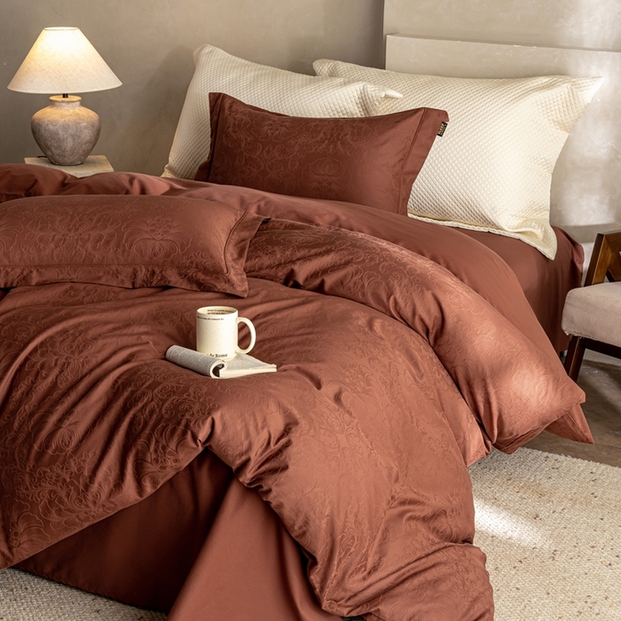 莱豫家纺 2025新款100支长绒棉纯棉提花磨毛四件套 暮迟秘鲁棕