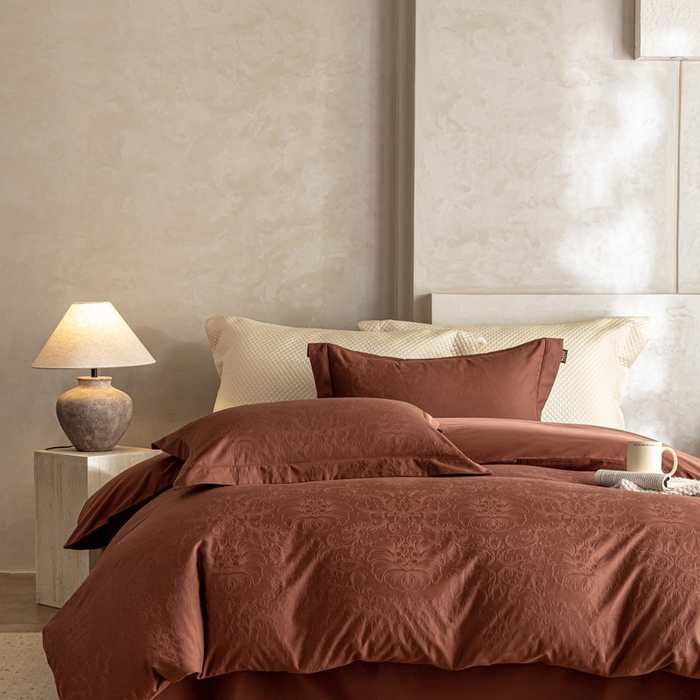 91家纺网 家纺一手货源 找家纺 莱豫家纺 2025新款100支长绒棉纯棉提花磨毛四件套 暮迟秘鲁棕