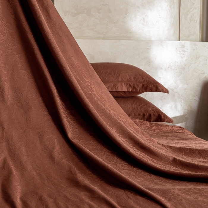 91家纺网 家纺一手货源 找家纺 莱豫家纺 2025新款100支长绒棉纯棉提花磨毛四件套 暮迟秘鲁棕