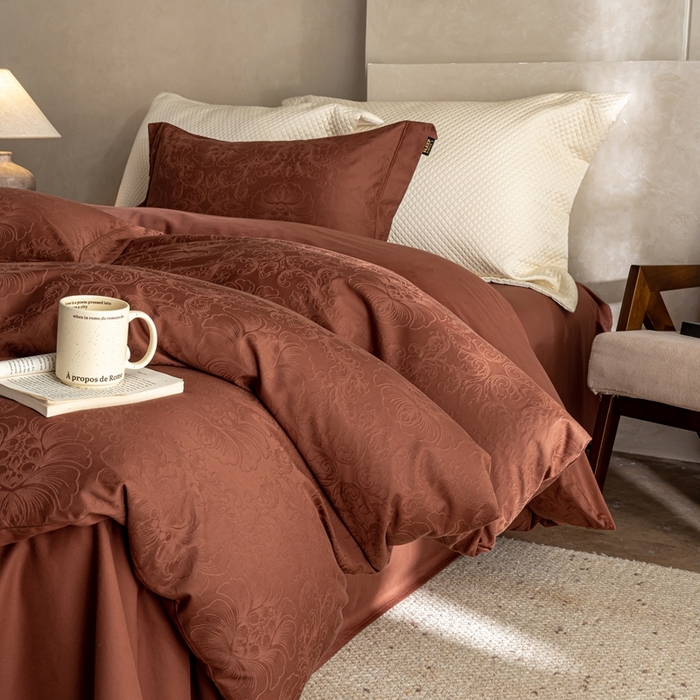 91家纺网 家纺一手货源 找家纺 莱豫家纺 2025新款100支长绒棉纯棉提花磨毛四件套 暮迟秘鲁棕