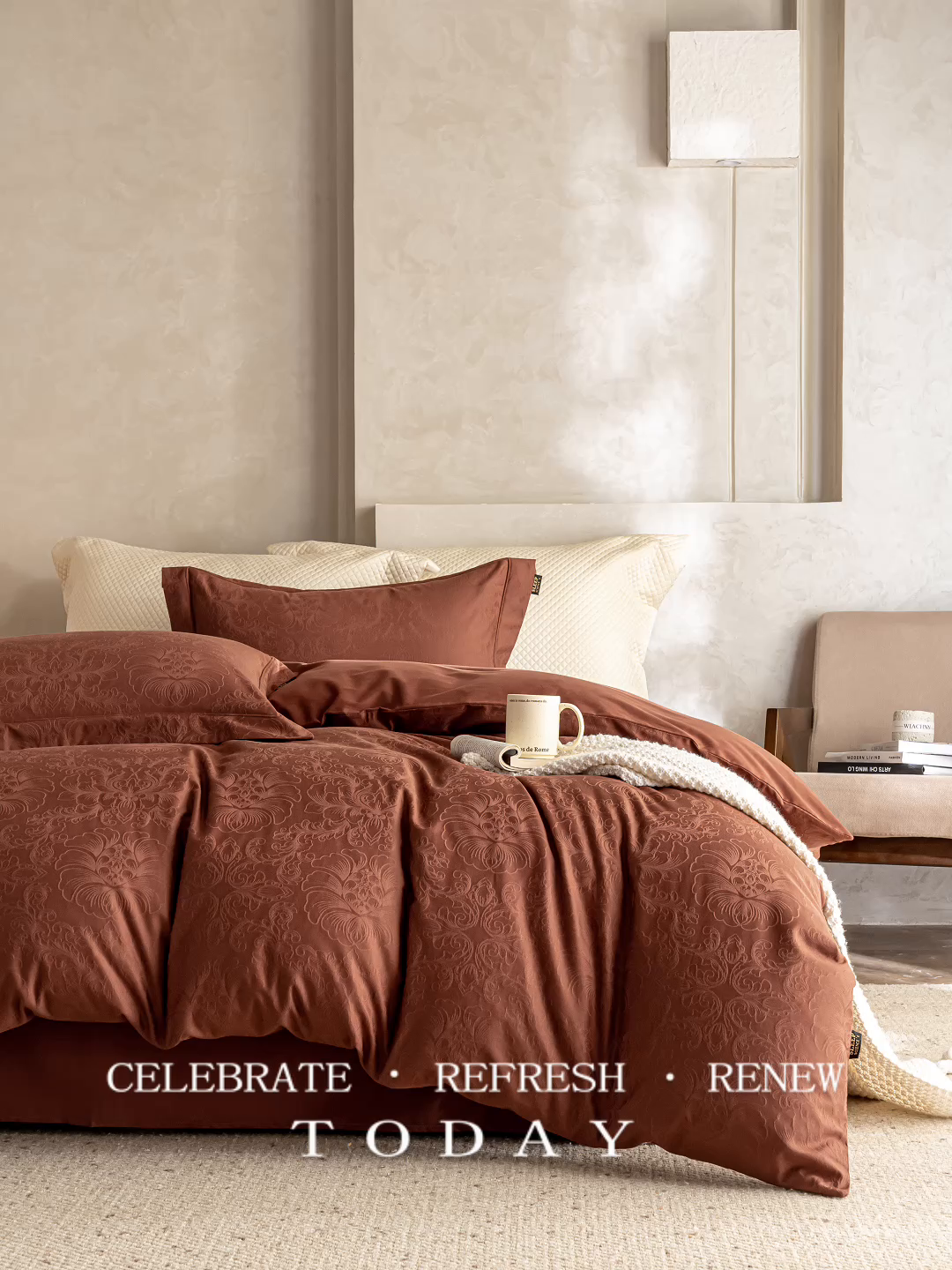 91家纺网 家纺一手货源 找家纺 莱豫家纺 2025新款100支长绒棉纯棉提花磨毛四件套 暮迟秘鲁棕