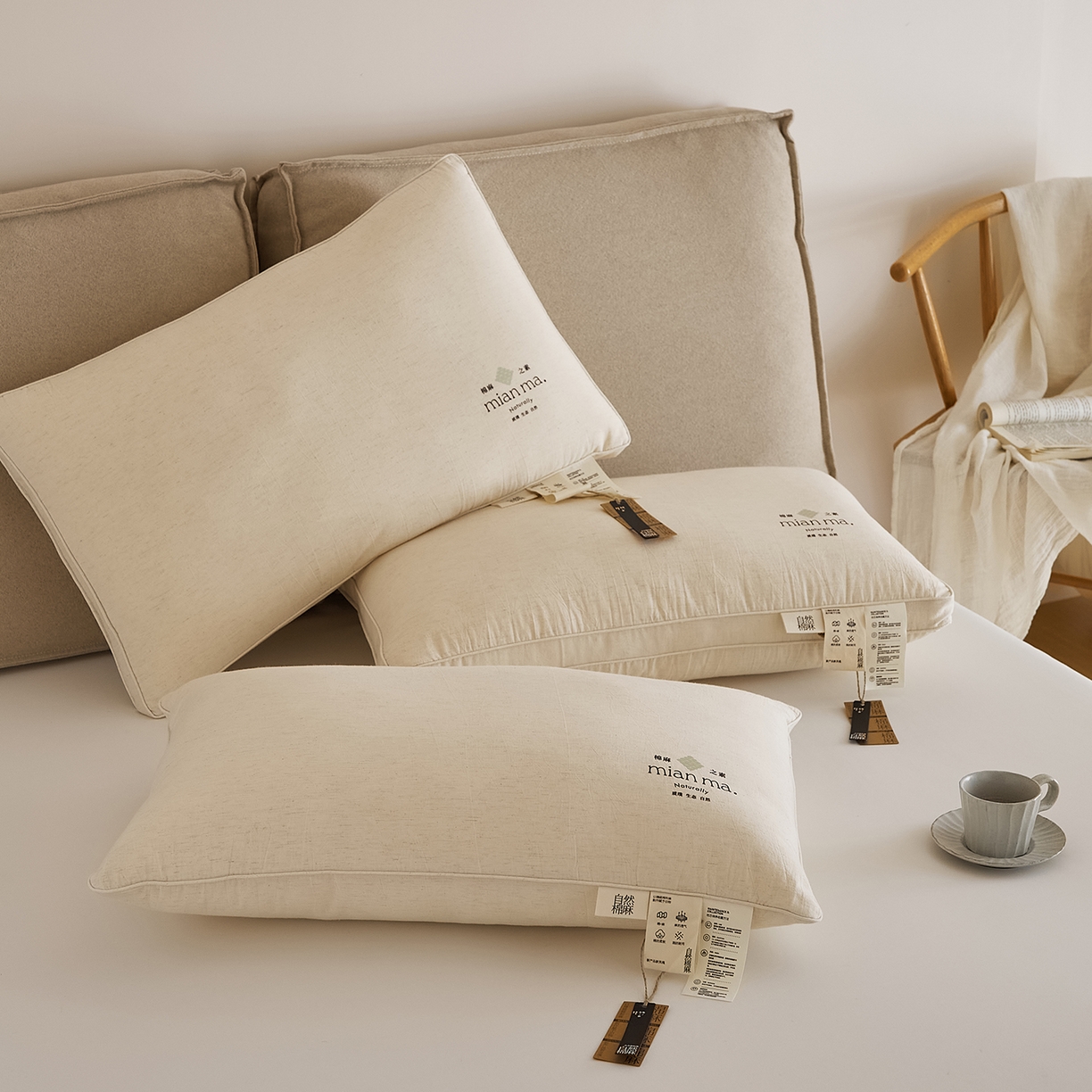 91家纺网 家纺一手货源 找家纺 境月枕芯坊 2025新款棉麻舒适枕枕头枕芯 棉麻舒适枕-立体中款
