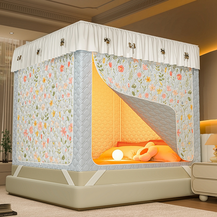 91家纺网 家纺一手货源 找家纺 （总）2025新款夹棉保暖蚊帐一体式碎花清新