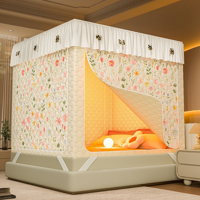 91家纺网 家纺一手货源 找家纺 （总）2025新款夹棉保暖蚊帐一体式碎花清新