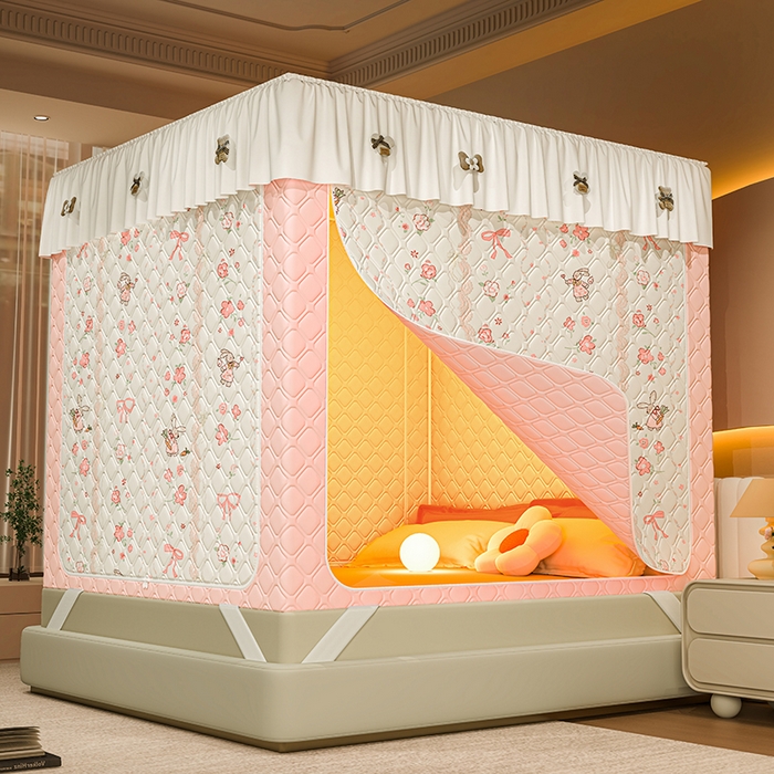 91家纺网 家纺一手货源 找家纺 （总）2025新款夹棉保暖蚊帐一体式碎花清新