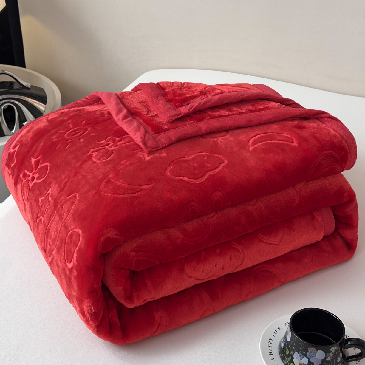 91家纺网 家纺一手货源 找家纺 爱彼家纺 2025冬季新款星星月岁云毯毛毯加厚暖绒毯子星星月岁系列一 星星月岁云毯大红