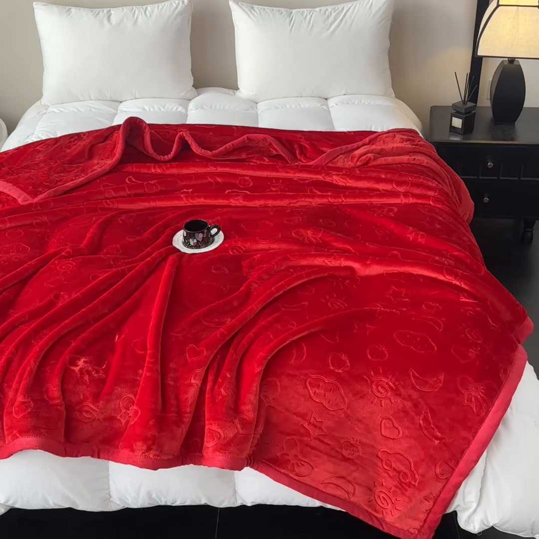 91家纺网 家纺一手货源 找家纺 爱彼家纺 2025冬季新款星星月岁云毯毛毯加厚暖绒毯子星星月岁系列一 星星月岁云毯大红