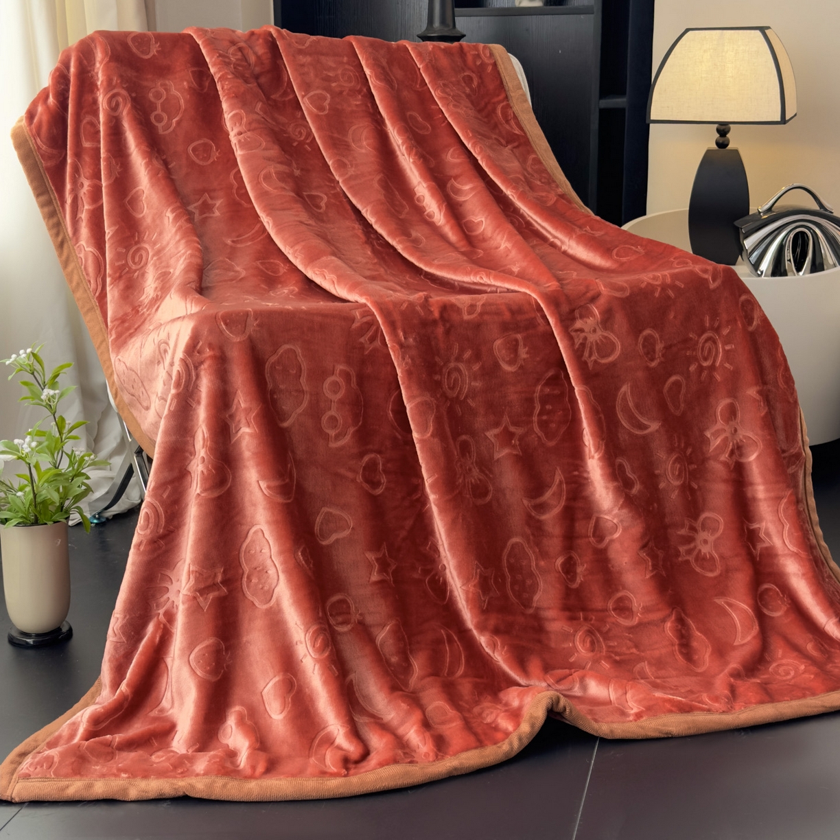 91家纺网 家纺一手货源 找家纺 爱彼家纺 2025冬季新款星星月岁云毯毛毯加厚暖绒毯子星星月岁系列一 星星月岁云毯酒红