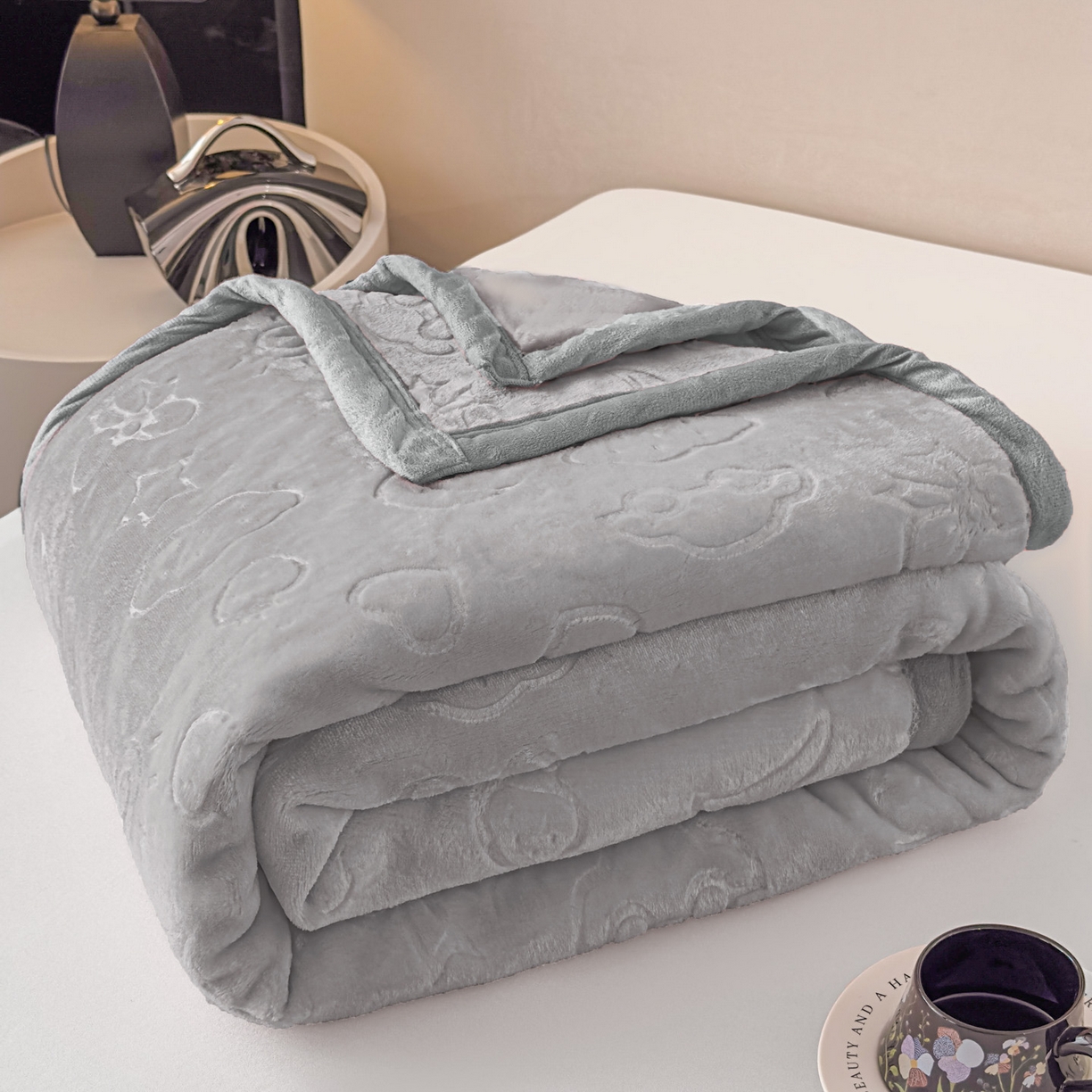 91家纺网 家纺一手货源 找家纺 爱彼家纺 2025冬季新款星星月岁云毯毛毯加厚暖绒毯子星星月岁系列一 星星月岁云毯浅灰