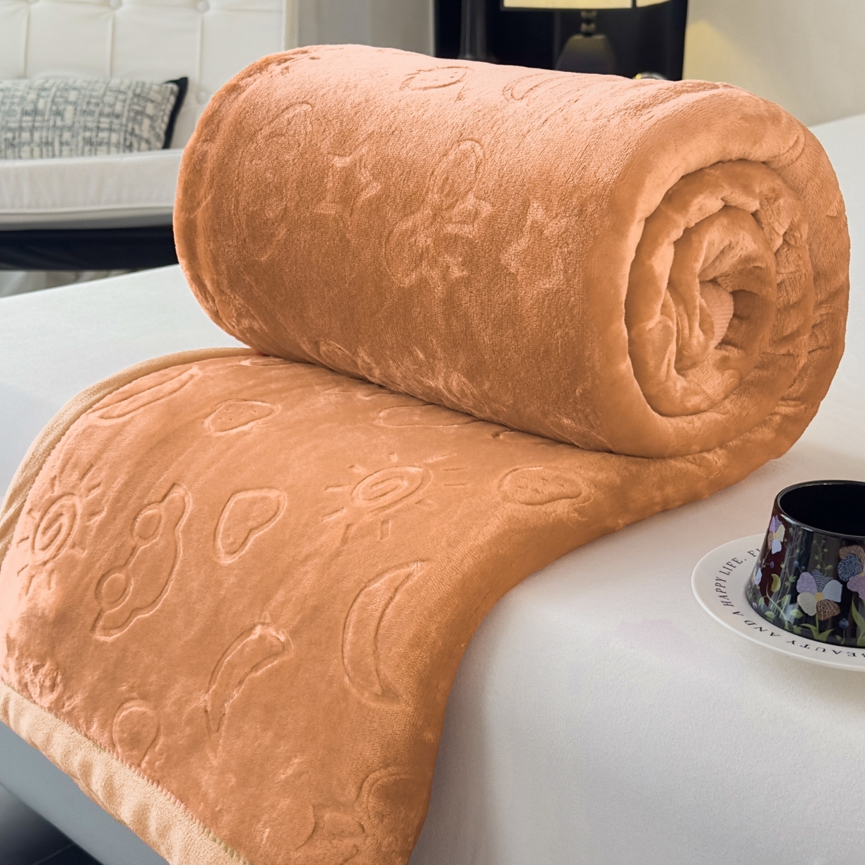 91家纺网 家纺一手货源 找家纺 爱彼家纺 2025冬季新款星星月岁云毯毛毯加厚暖绒毯子星星月岁系列一 星星月岁云毯浅咖