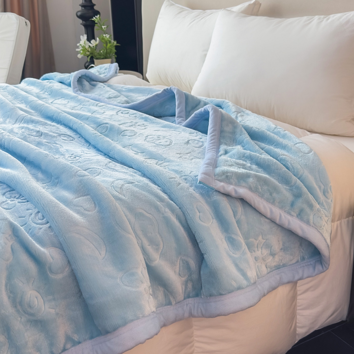 91家纺网 家纺一手货源 找家纺 爱彼家纺 2025冬季新款星星月岁云毯毛毯加厚暖绒毯子星星月岁系列一 星星月岁云毯天兰