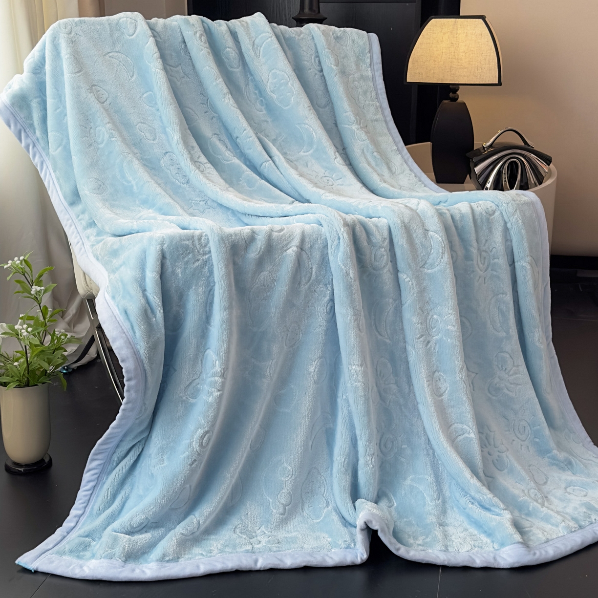 91家纺网 家纺一手货源 找家纺 爱彼家纺 2025冬季新款星星月岁云毯毛毯加厚暖绒毯子星星月岁系列一 星星月岁云毯天兰