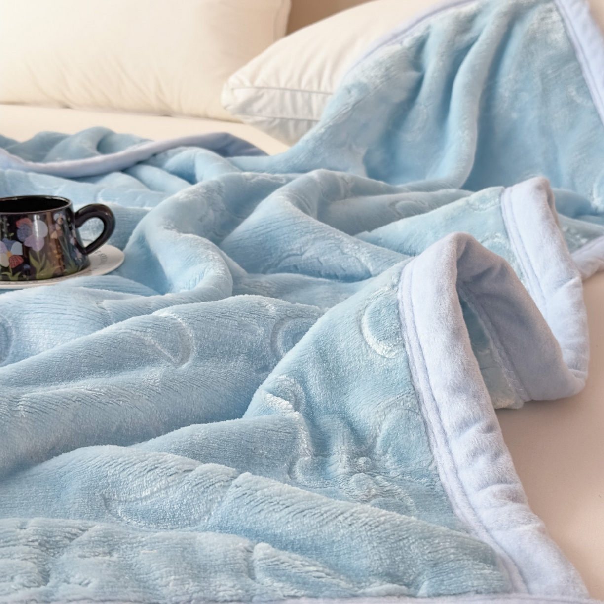 91家纺网 家纺一手货源 找家纺 爱彼家纺 2025冬季新款星星月岁云毯毛毯加厚暖绒毯子星星月岁系列一 星星月岁云毯天兰