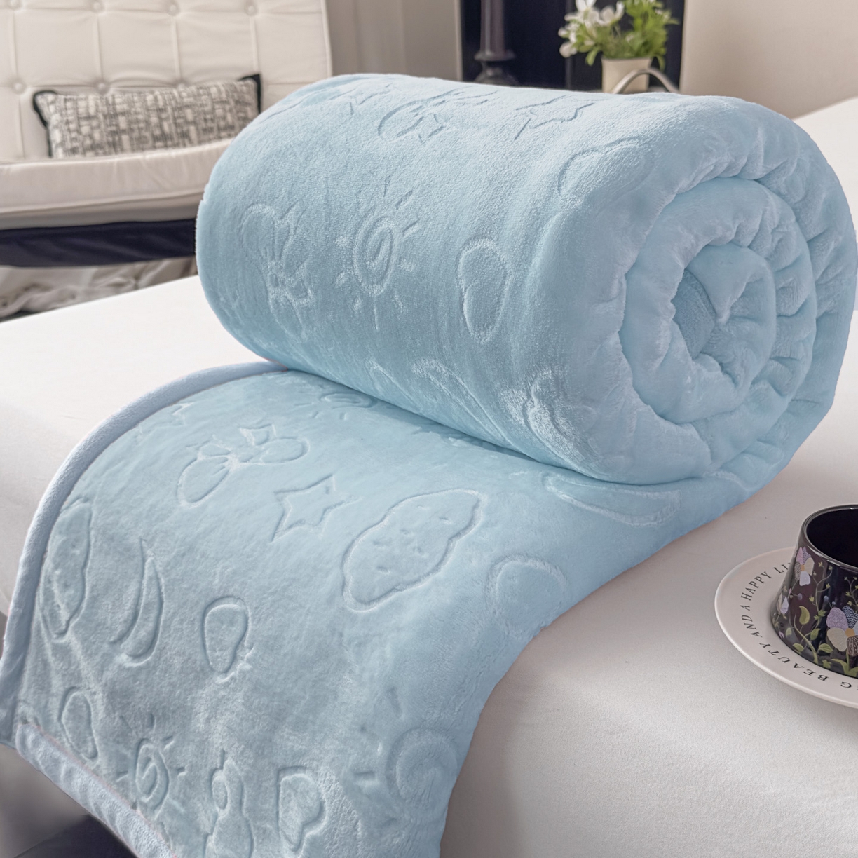 91家纺网 家纺一手货源 找家纺 爱彼家纺 2025冬季新款星星月岁云毯毛毯加厚暖绒毯子星星月岁系列一 星星月岁云毯天兰