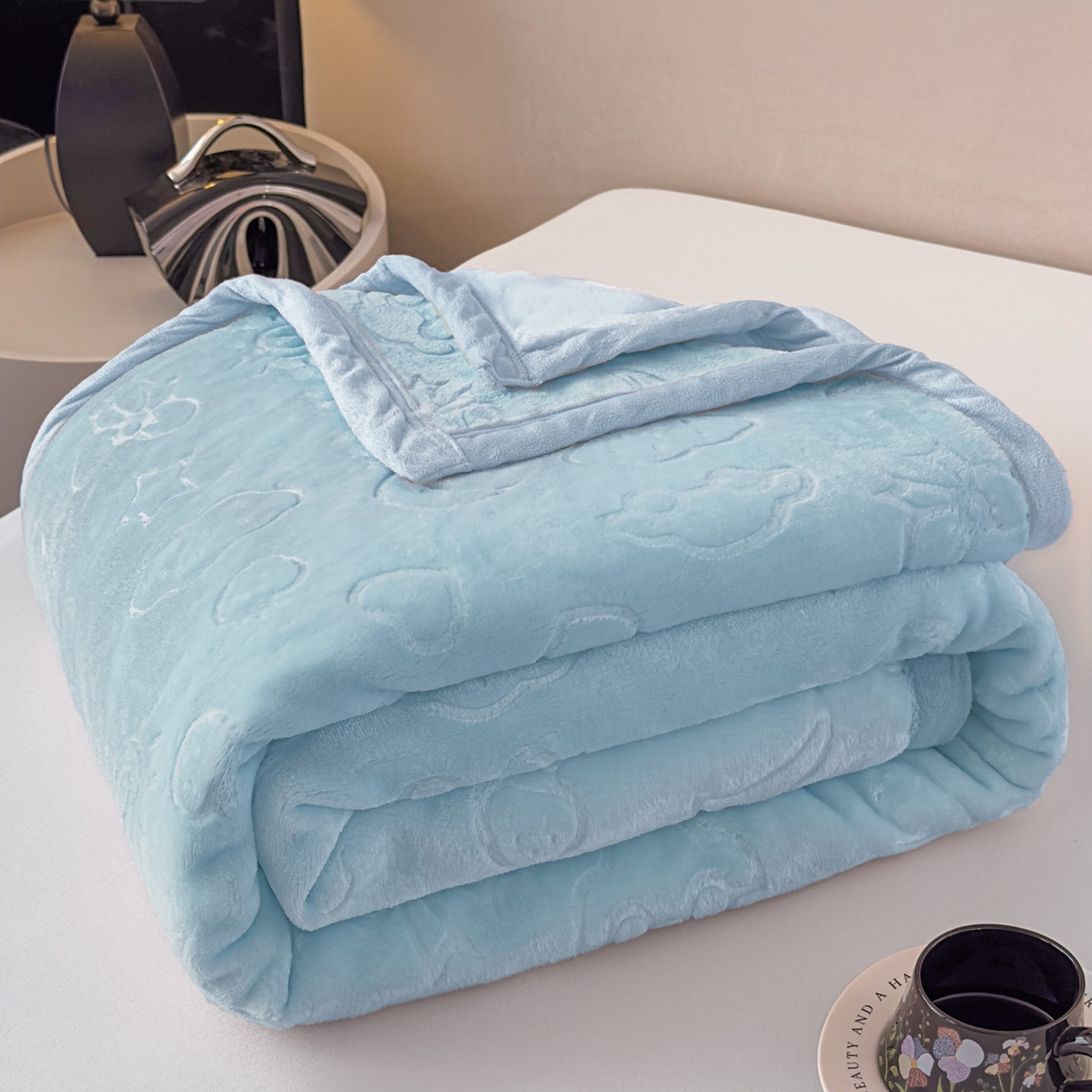 91家纺网 家纺一手货源 找家纺 爱彼家纺 2025冬季新款星星月岁云毯毛毯加厚暖绒毯子星星月岁系列一 星星月岁云毯天兰