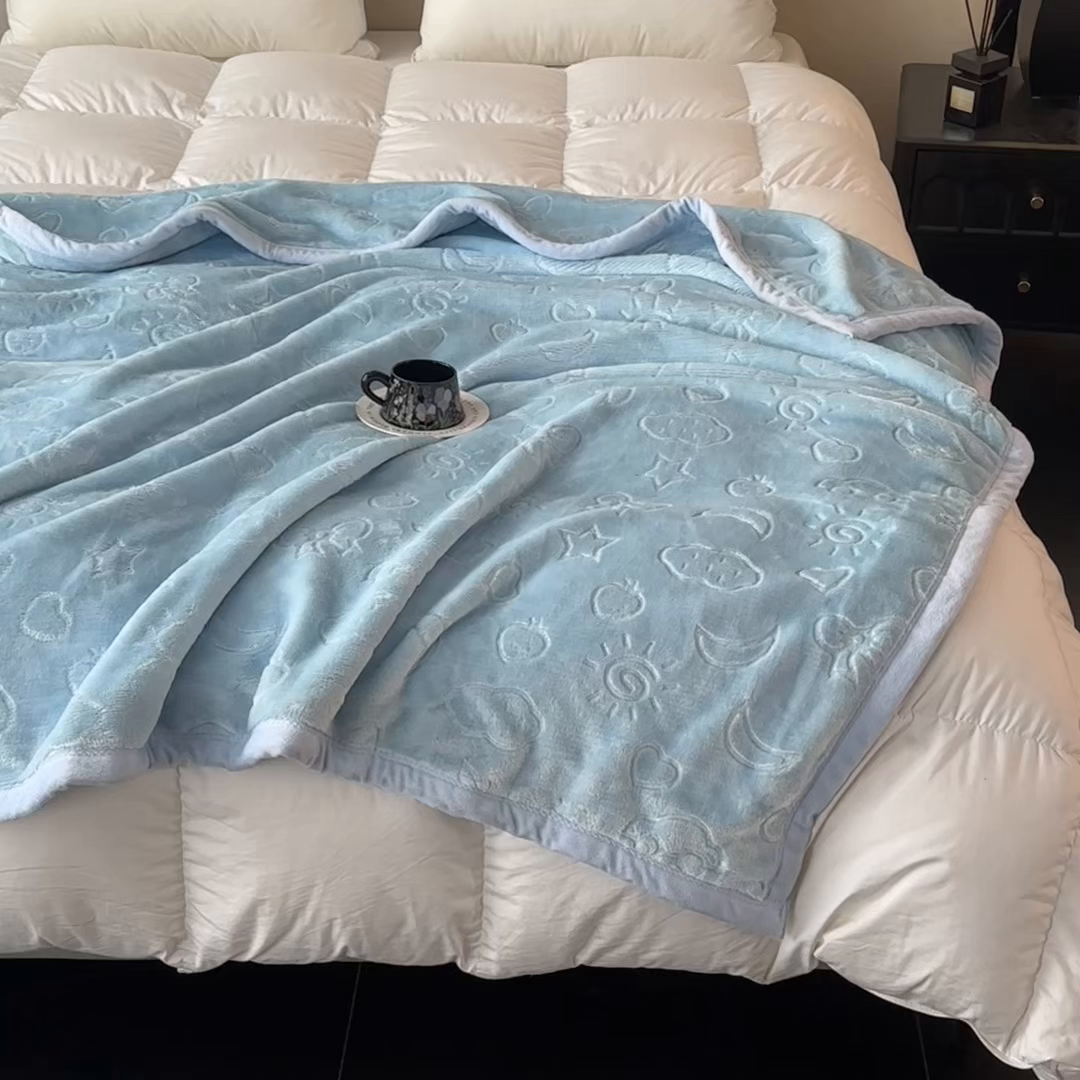 91家纺网 家纺一手货源 找家纺 爱彼家纺 2025冬季新款星星月岁云毯毛毯加厚暖绒毯子星星月岁系列一 星星月岁云毯天兰