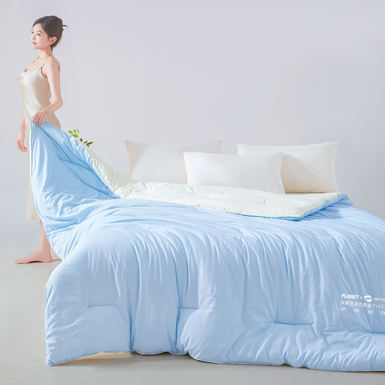 91家纺网 家纺一手货源 找家纺 咏绒家纺工厂店 2025新款亚朵同款星球酒店深睡控温四季被.Pro3.0春秋被冬被子母被 青空蓝