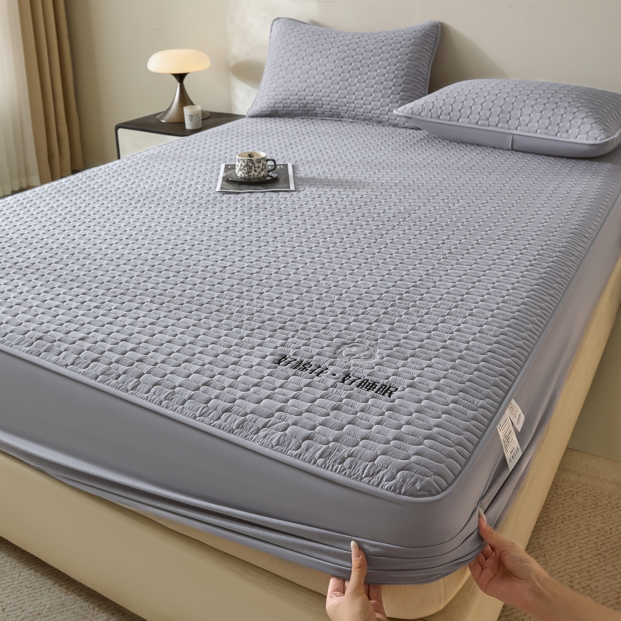 芬晴家纺 2025新款全棉棉花夹棉床笠系列-幻彩 幻彩-浅灰