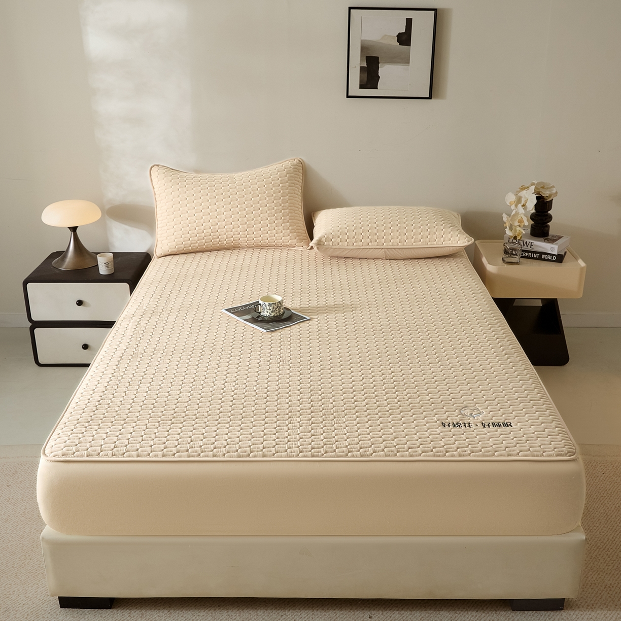 91家纺网 家纺一手货源 找家纺 芬晴家纺 2025新款全棉棉花夹棉床笠系列-幻彩 幻彩-浅卡