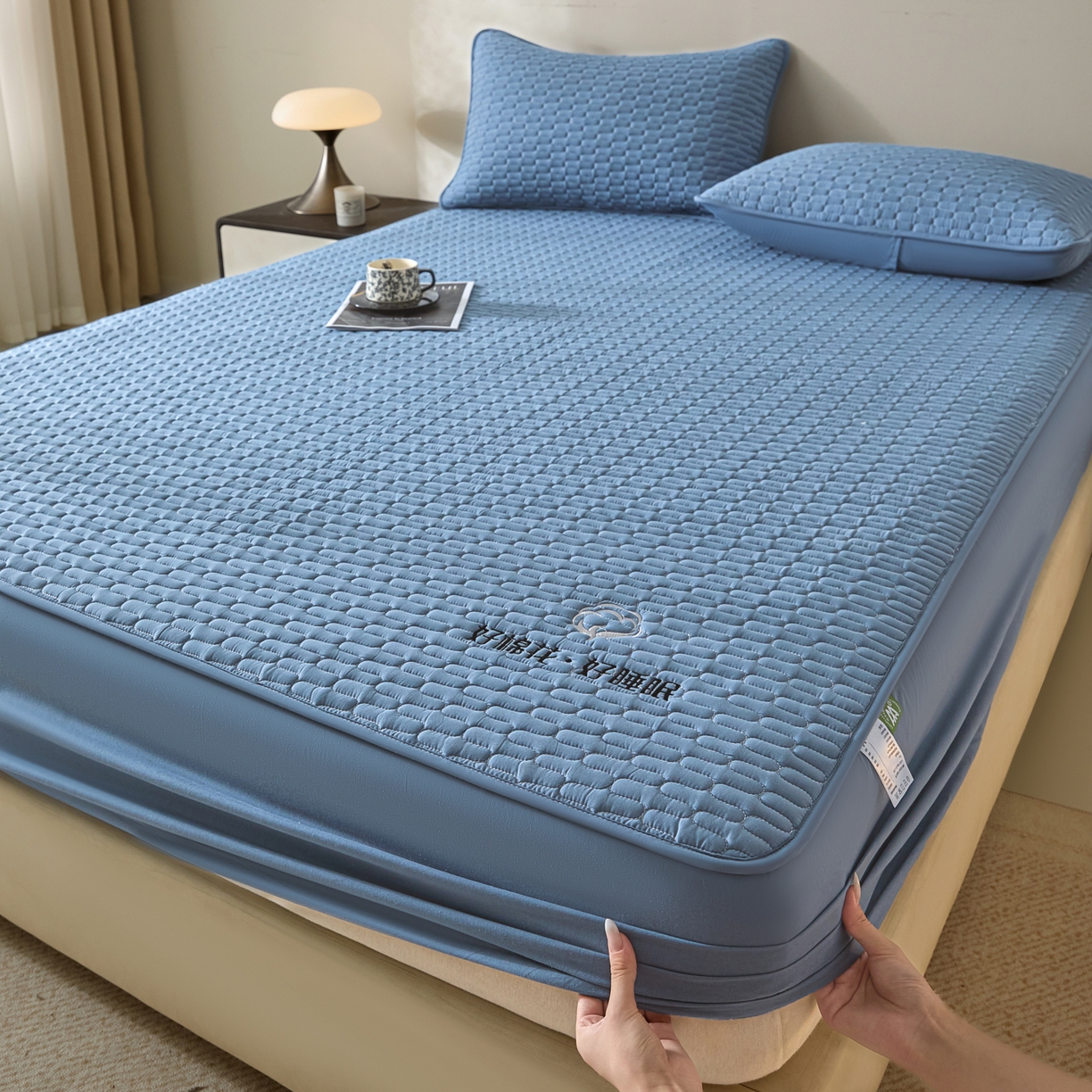 芬晴家纺 2025新款全棉棉花夹棉床笠系列-幻彩 幻彩-雾蓝